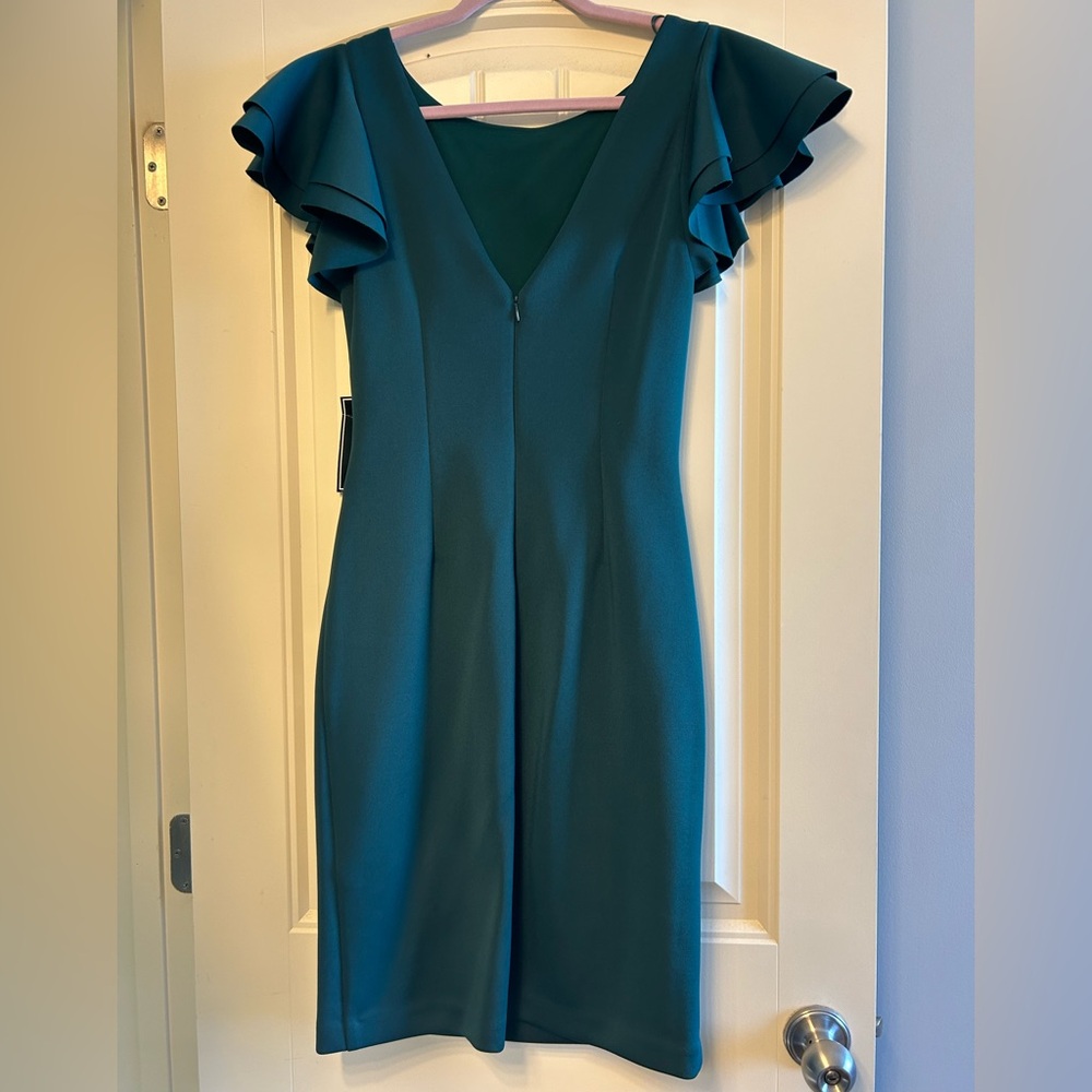 NWT Jessica Howard Missy Teal Midi Dress with Ruffle Sleeves - Picture 2 of 7